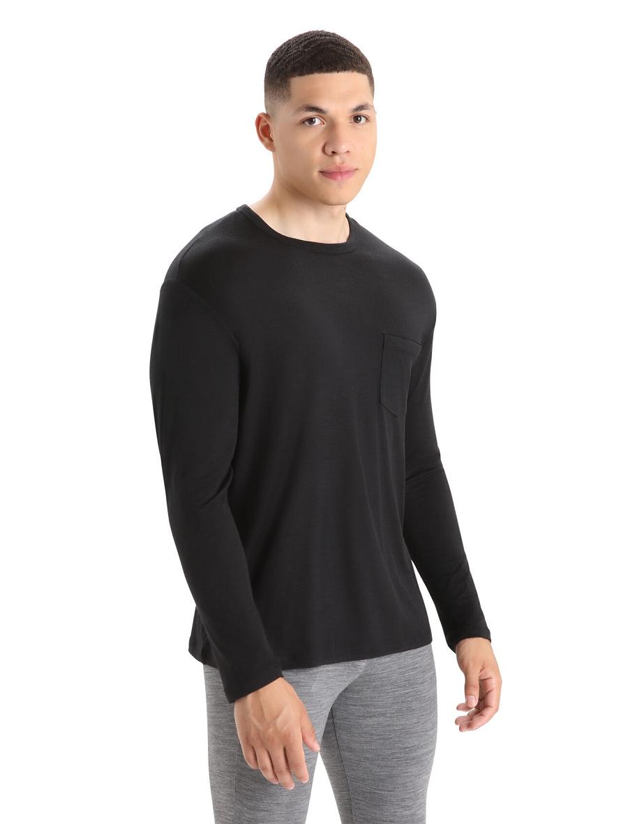 Long Sleeve Icebreaker Merino Granary Pocket T-Shirt Męskie Czarne | PL 1708BEXC